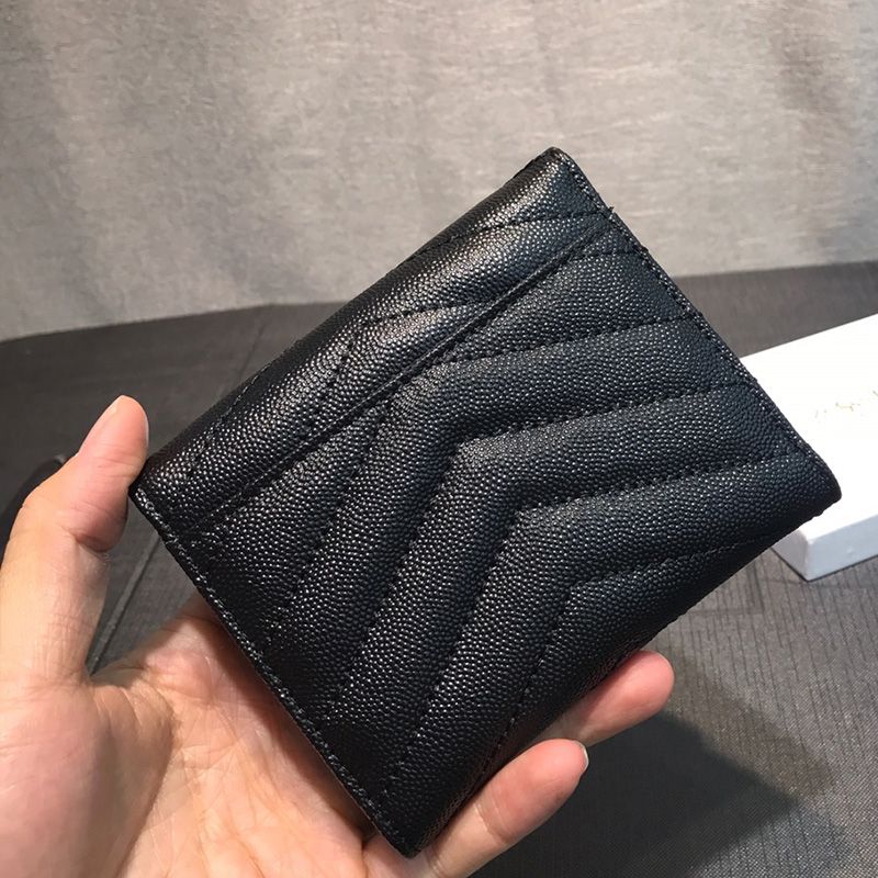 Saint Laurent Small Envelope Trifold Wallet In Grained Matelasse Leather Black Silver