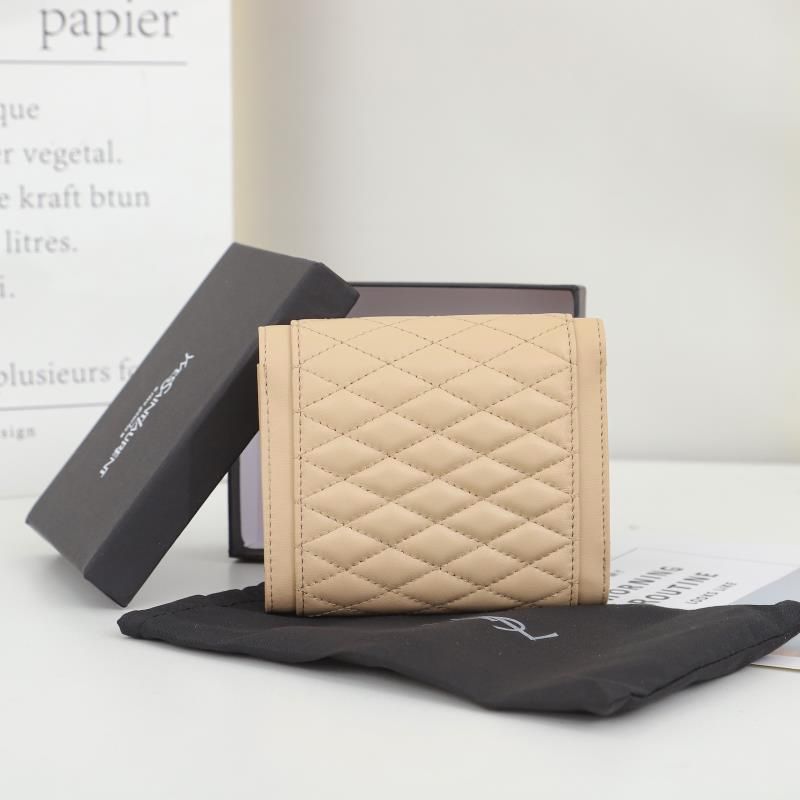 Saint Laurent Small Gaby Trifold Wallet In Quilted Lambskin Apricot Gold