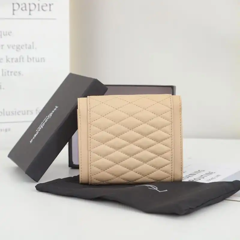 Cheap Saint Laurent Small Gaby Trifold Wallet In Quilted Lambskin Apricot Gold