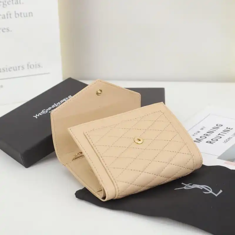 Cheap Saint Laurent Small Gaby Trifold Wallet In Quilted Lambskin Apricot Gold