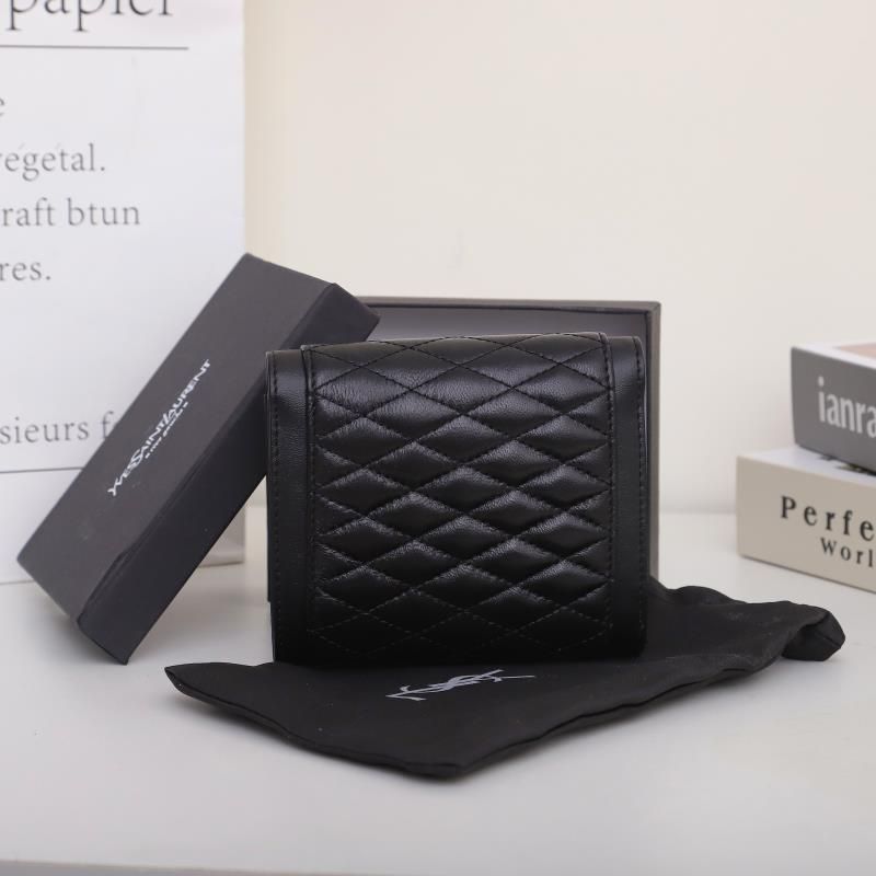 Saint Laurent Small Gaby Trifold Wallet In Quilted Lambskin Black Gold