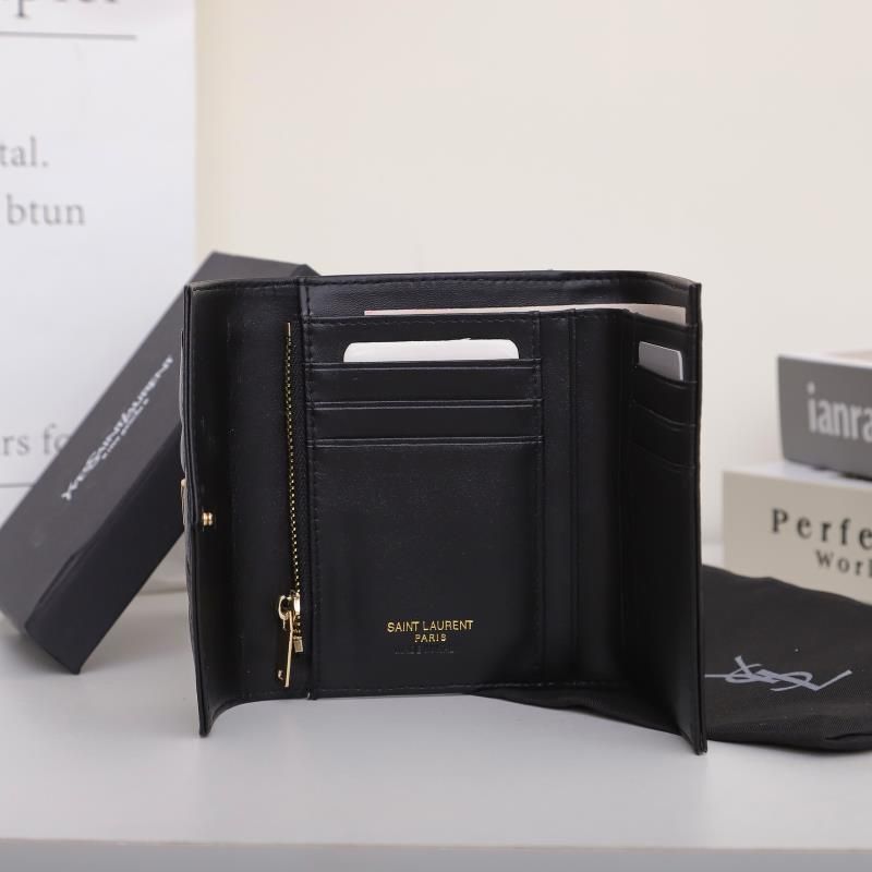 Saint Laurent Small Gaby Trifold Wallet In Quilted Lambskin Black Gold