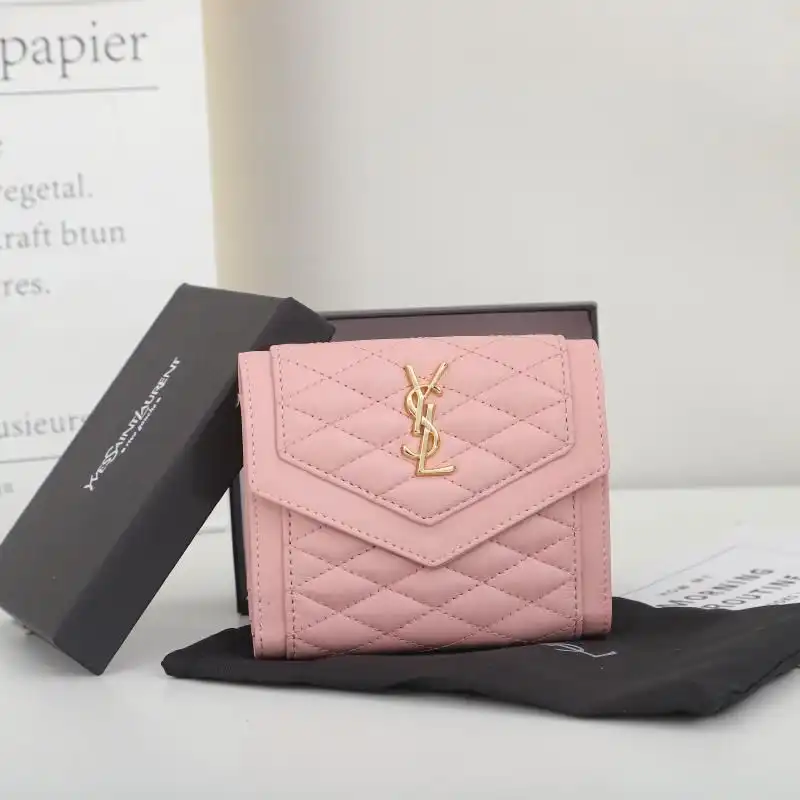 Saint Laurent Small Gaby Trifold Wallet In Quilted Lambskin Pink Gold