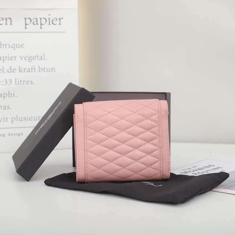 Saint Laurent Small Gaby Trifold Wallet In Quilted Lambskin Pink Gold