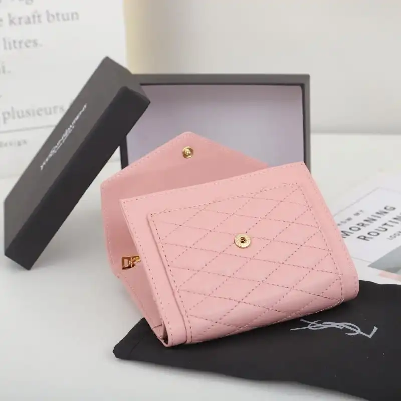 Cheap Saint Laurent Small Gaby Trifold Wallet In Quilted Lambskin Pink Gold