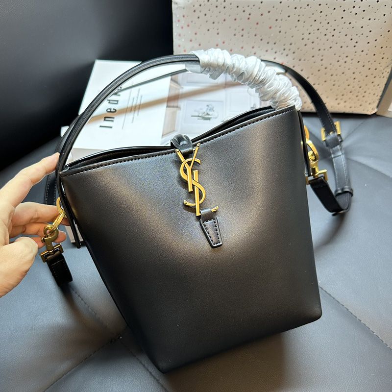 Saint Laurent Small Le 37 Bucket Bag In Shiny Leather Black Gold