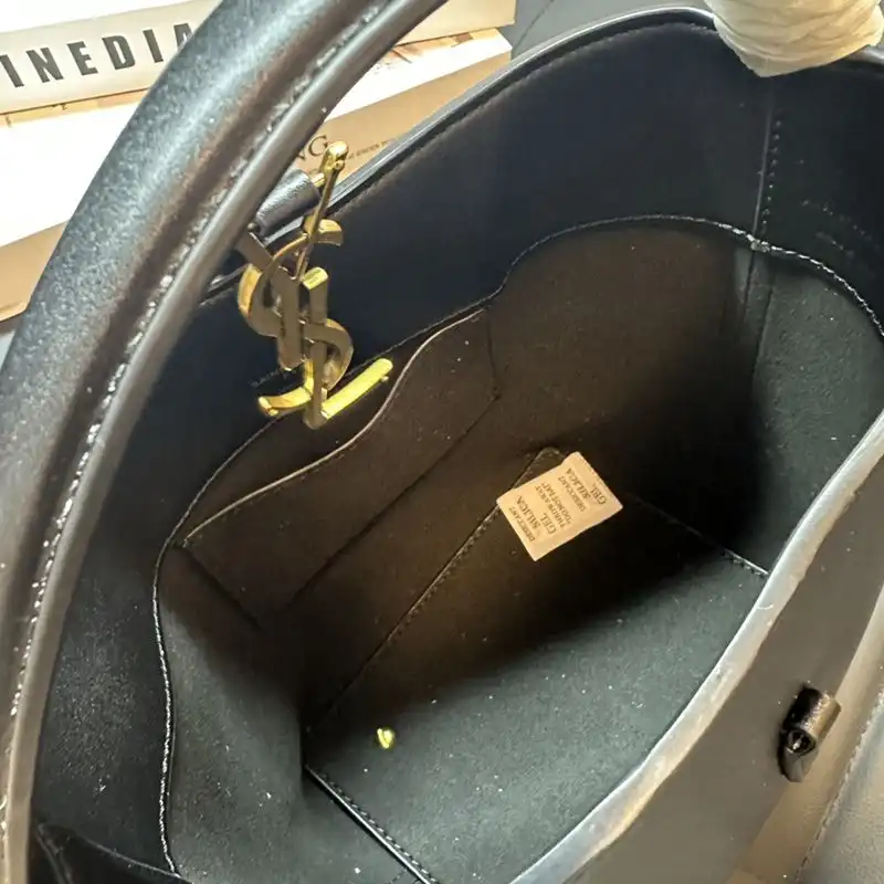 Cheap Saint Laurent Small Le 37 Bucket Bag In Shiny Leather Black Gold