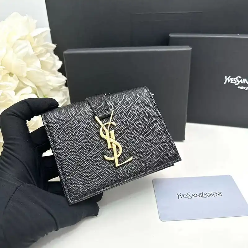 Saint Laurent Small Line Bifold Wallet In Grained Leather Black Gold