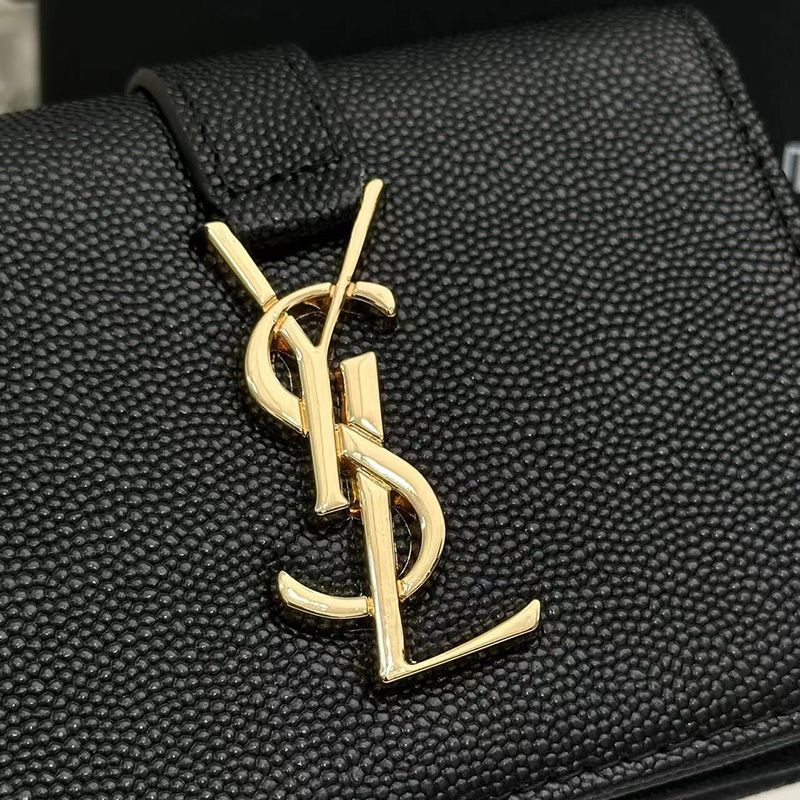 Saint Laurent Small Line Bifold Wallet In Grained Leather Black Gold