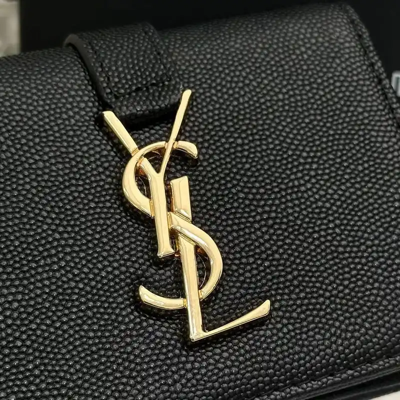 Cheap Saint Laurent Small Line Bifold Wallet In Grained Leather Black Gold