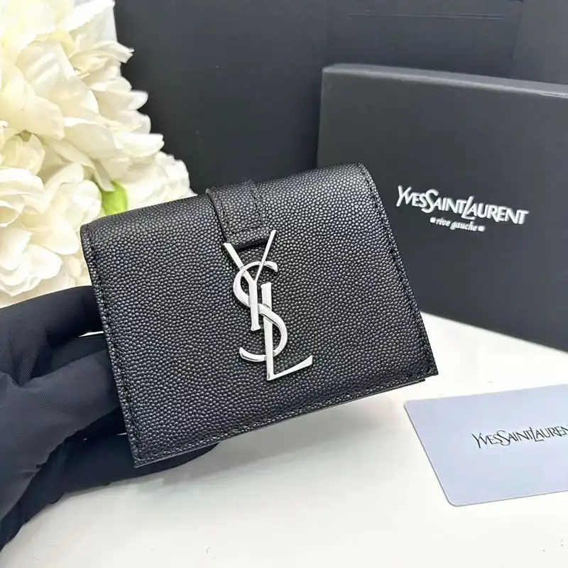 Saint Laurent Small Line Bifold Wallet In Grained Leather Black Silver