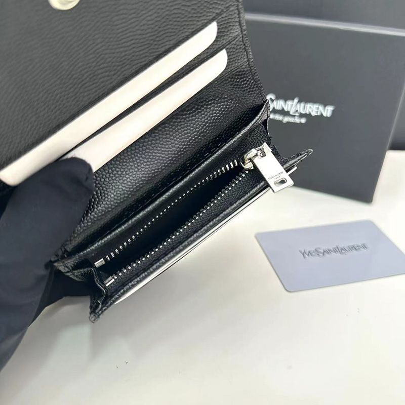 Saint Laurent Small Line Bifold Wallet In Grained Leather Black Silver