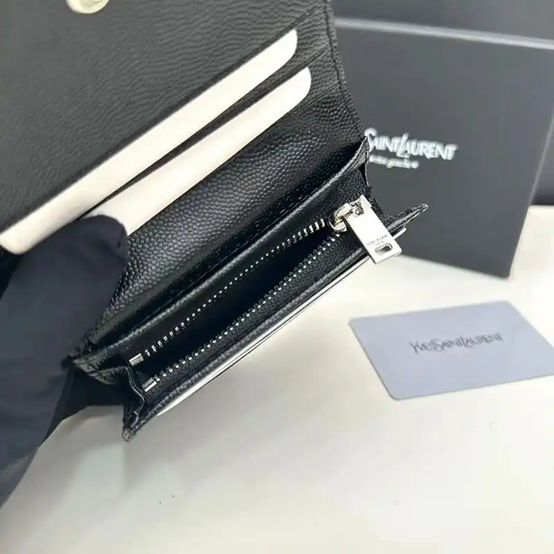 Cheap Saint Laurent Small Line Bifold Wallet In Grained Leather Black Silver