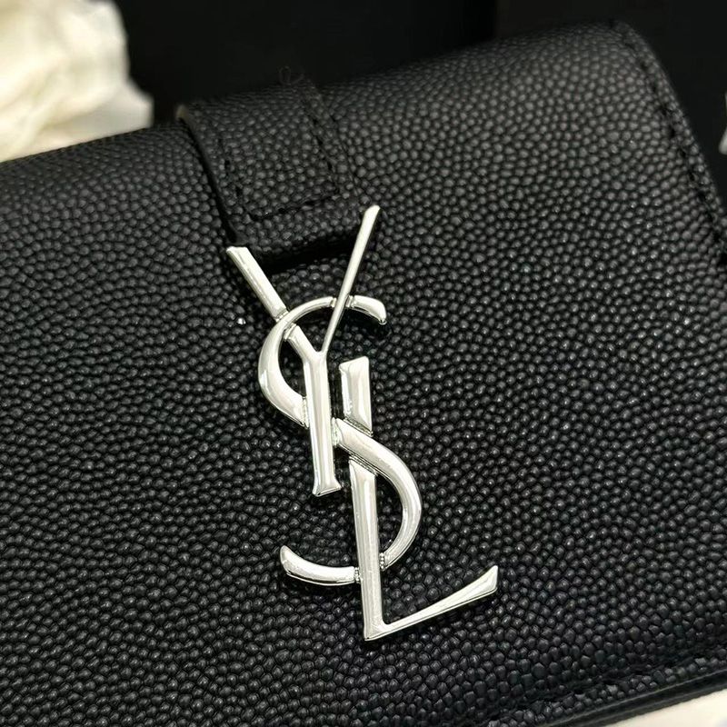 Saint Laurent Small Line Bifold Wallet In Grained Leather Black Silver