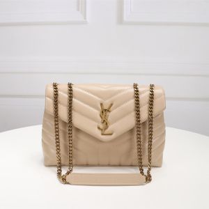 Saint Laurent Small Loulou Chain Bag In Y Matelasse Leather Apricot Gold