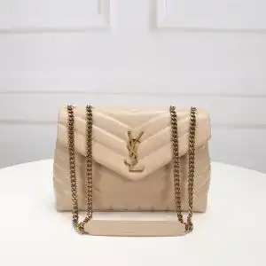 Saint Laurent Small Loulou Chain Bag In Y Matelasse Leather Apricot Gold