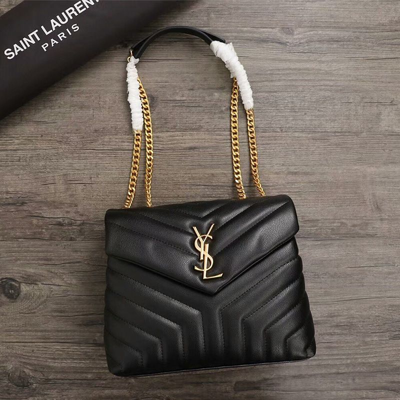 Saint Laurent Small Loulou Chain Bag In Y Matelasse Leather Black Gold