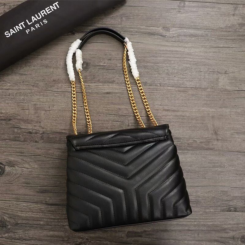 Saint Laurent Small Loulou Chain Bag In Y Matelasse Leather Black Gold