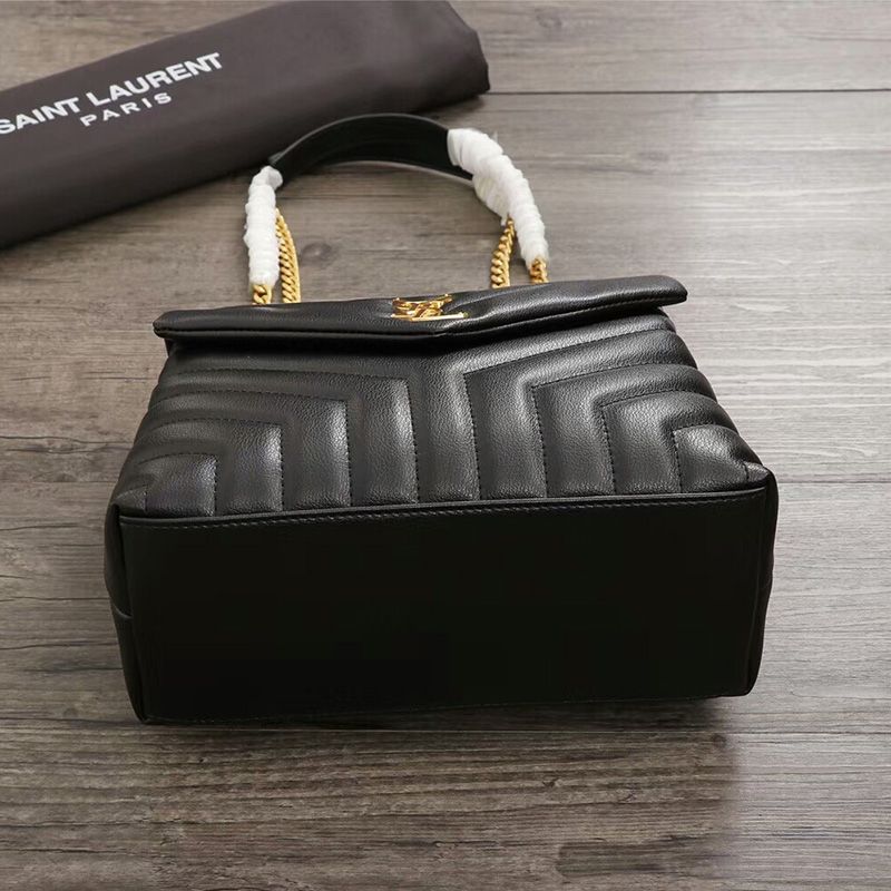 Saint Laurent Small Loulou Chain Bag In Y Matelasse Leather Black Gold