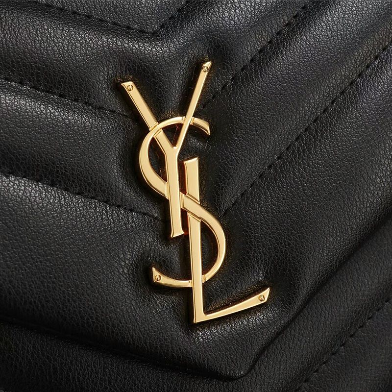 Saint Laurent Small Loulou Chain Bag In Y Matelasse Leather Black Gold