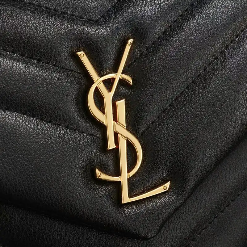 CHEAP Saint Laurent Small Loulou Chain Bag In Y Matelasse Leather Black Gold