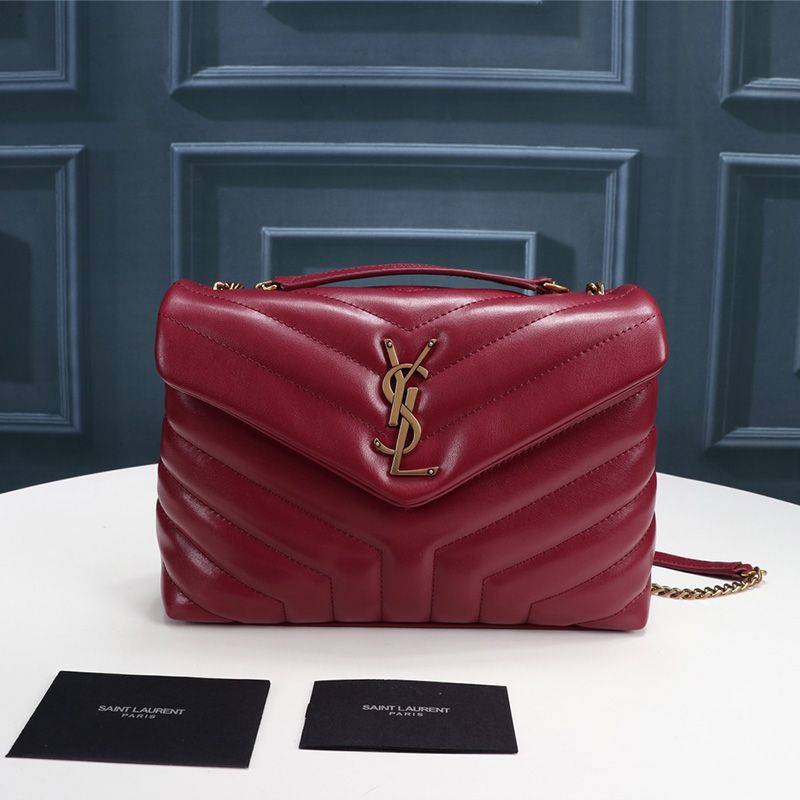 Saint Laurent Small Loulou Chain Bag In Y Matelasse Leather Red Gold