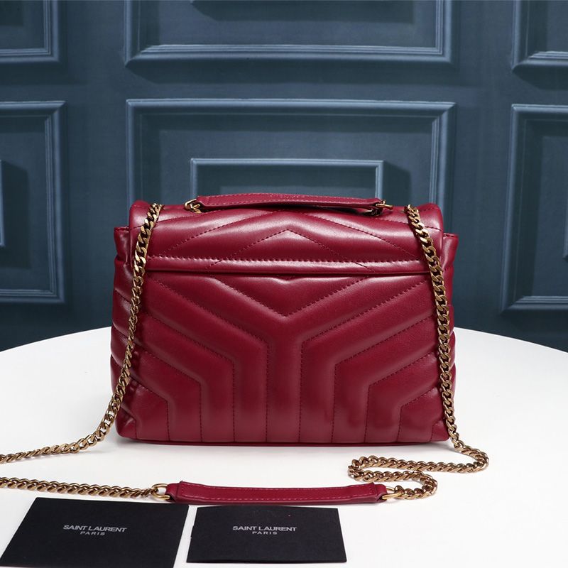 Saint Laurent Small Loulou Chain Bag In Y Matelasse Leather Red Gold