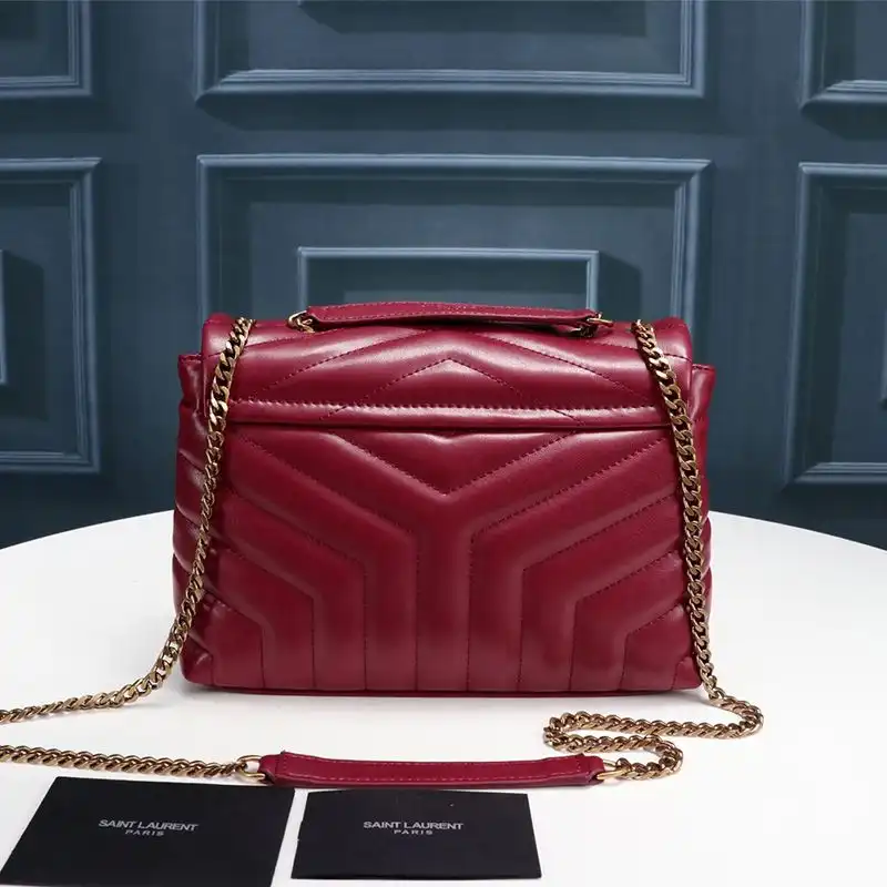 CHEAP Saint Laurent Small Loulou Chain Bag In Y Matelasse Leather Red Gold