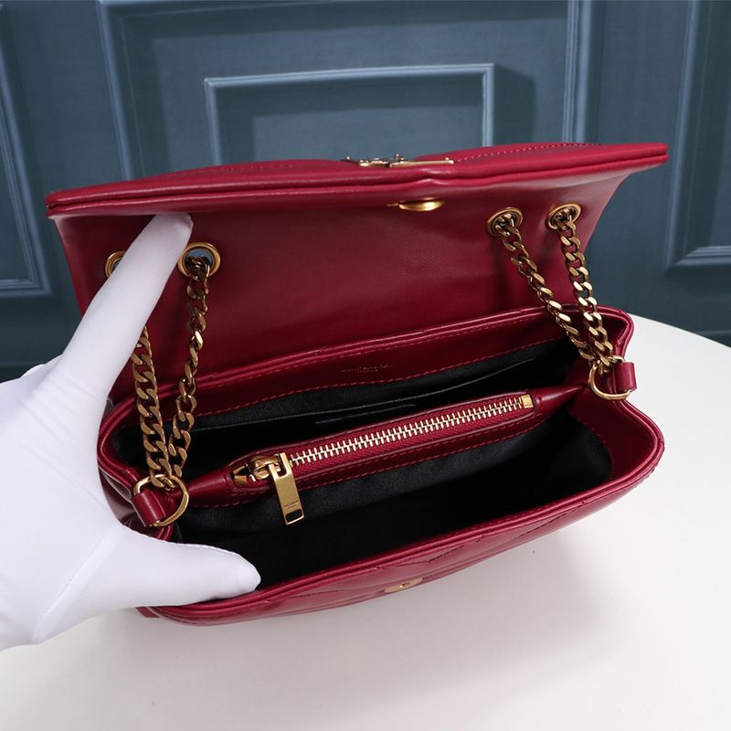 Saint Laurent Small Loulou Chain Bag In Y Matelasse Leather Red Gold