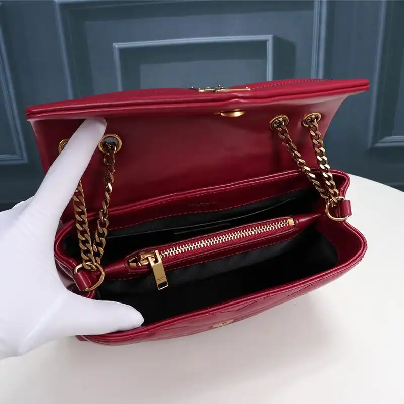 CHEAP Saint Laurent Small Loulou Chain Bag In Y Matelasse Leather Red Gold