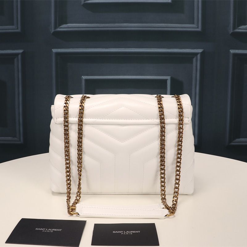 Saint Laurent Small Loulou Chain Bag In Y Matelasse Leather White Gold