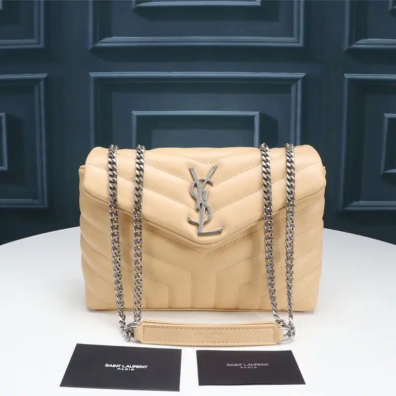 Saint Laurent Small Loulou Chain Bag In Y Matelasse Leather Apricot Silver