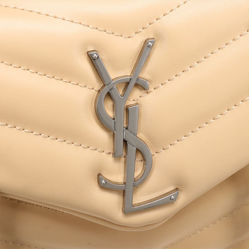 Saint Laurent Small Loulou Chain Bag In Y Matelasse Leather Apricot Silver