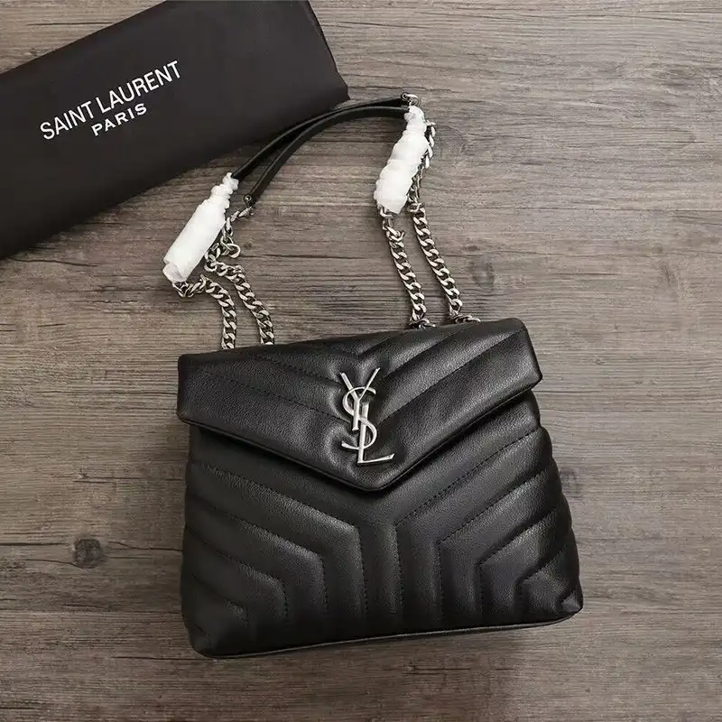 Saint Laurent Small Loulou Chain Bag In Y Matelasse Leather Black Silver