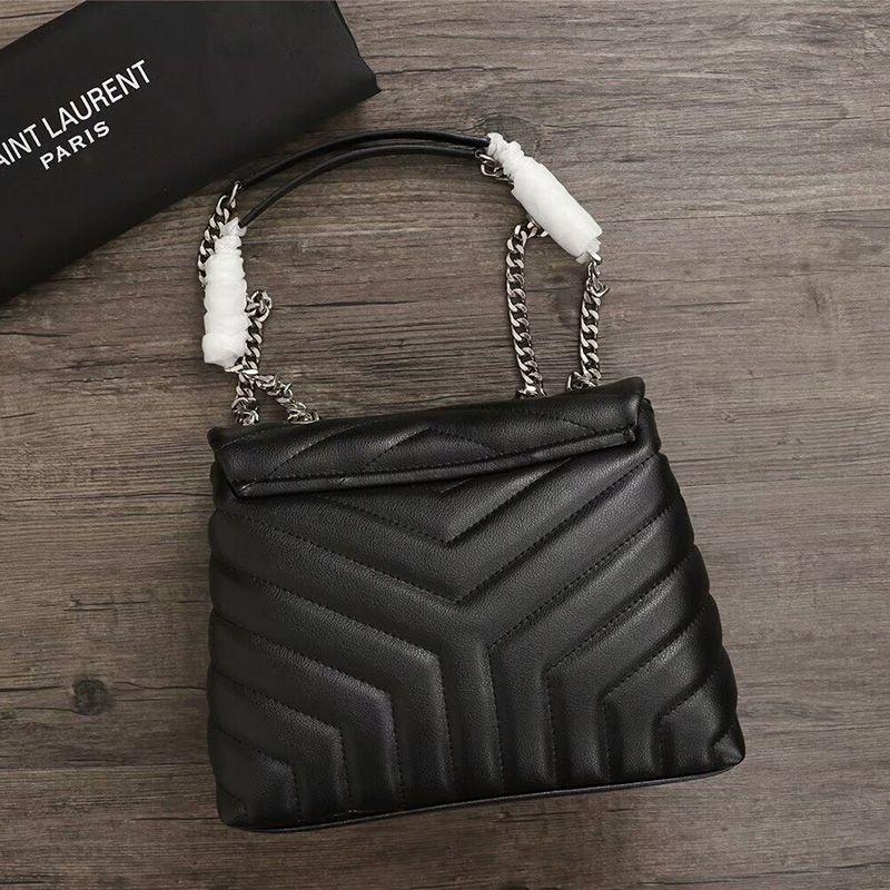 Saint Laurent Small Loulou Chain Bag In Y Matelasse Leather Black Silver