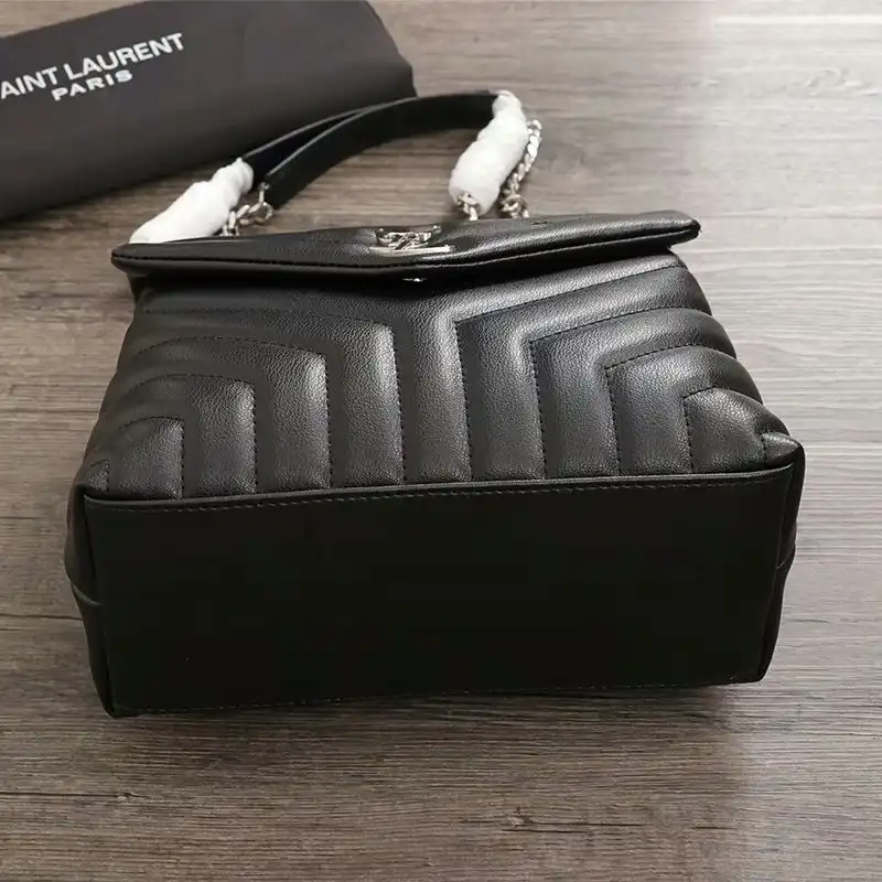 CHEAP Saint Laurent Small Loulou Chain Bag In Y Matelasse Leather Black Silver