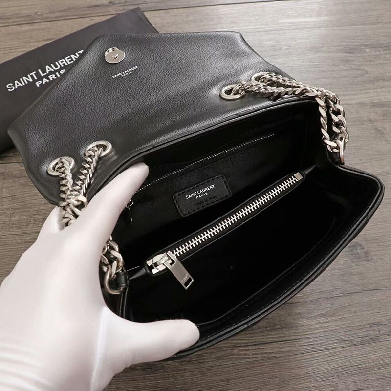 Saint Laurent Small Loulou Chain Bag In Y Matelasse Leather Black Silver