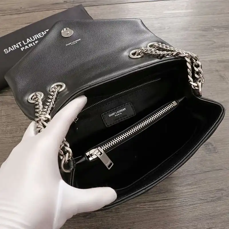 CHEAP Saint Laurent Small Loulou Chain Bag In Y Matelasse Leather Black Silver