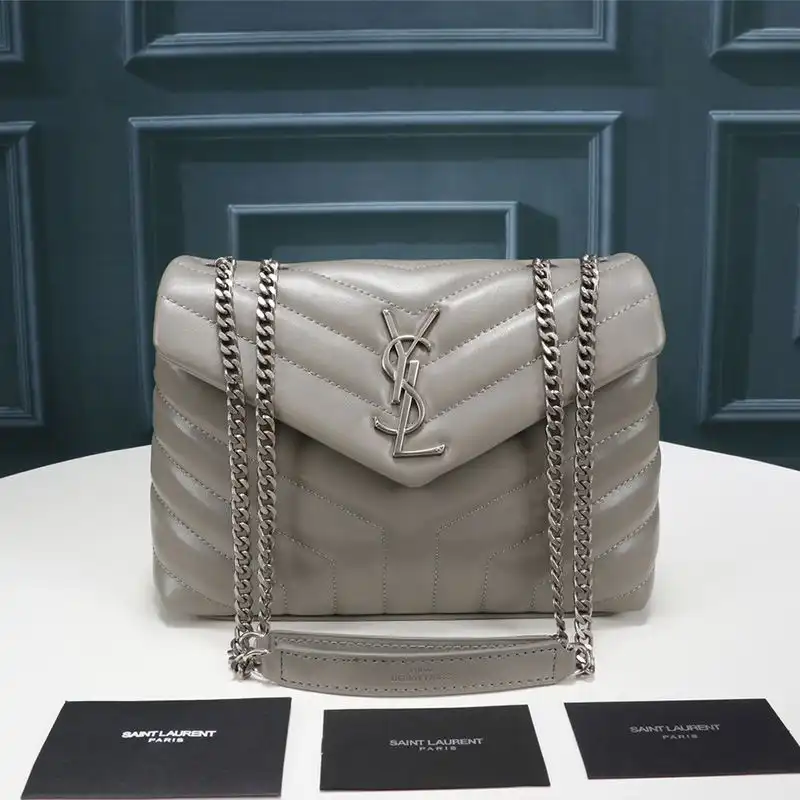 Saint Laurent Small Loulou Chain Bag In Y Matelasse Leather Grey Silver