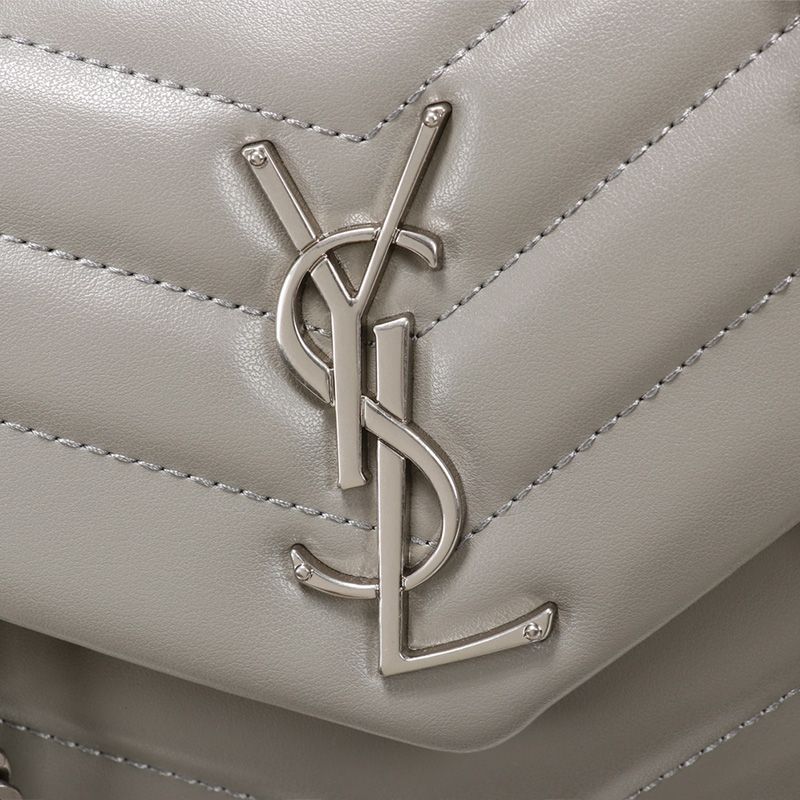 Saint Laurent Small Loulou Chain Bag In Y Matelasse Leather Grey Silver