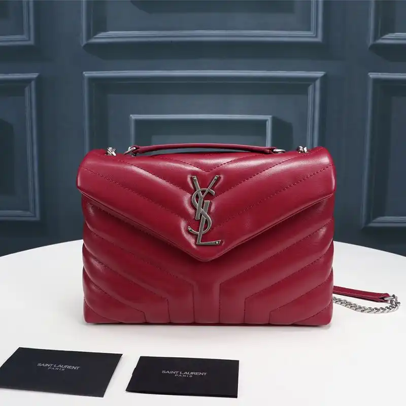 Saint Laurent Small Loulou Chain Bag In Y Matelasse Leather Red Silver