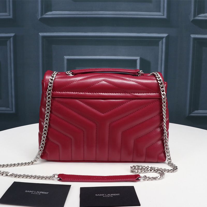 Saint Laurent Small Loulou Chain Bag In Y Matelasse Leather Red Silver