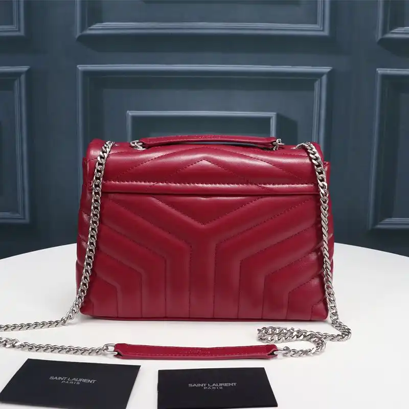 CHEAP Saint Laurent Small Loulou Chain Bag In Y Matelasse Leather Red Silver