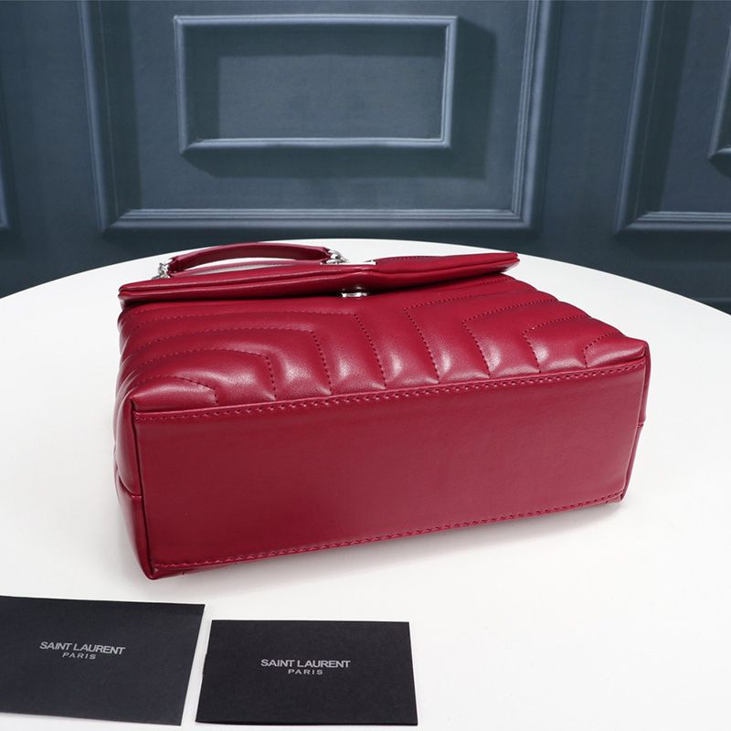 Saint Laurent Small Loulou Chain Bag In Y Matelasse Leather Red Silver