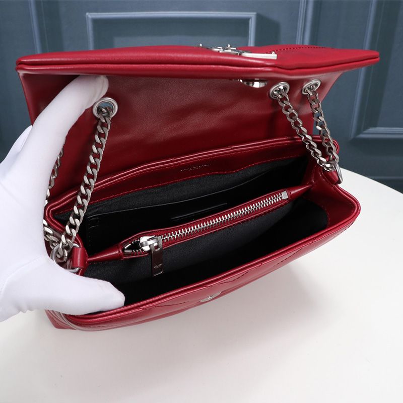 Saint Laurent Small Loulou Chain Bag In Y Matelasse Leather Red Silver