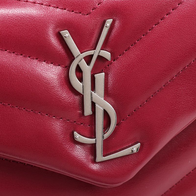 Saint Laurent Small Loulou Chain Bag In Y Matelasse Leather Red Silver