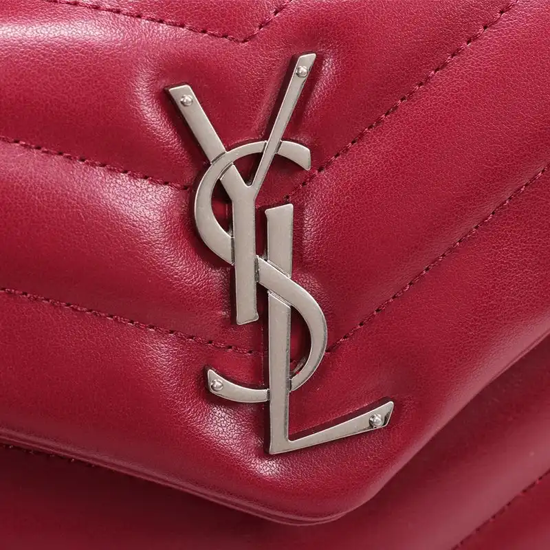 CHEAP Saint Laurent Small Loulou Chain Bag In Y Matelasse Leather Red Silver