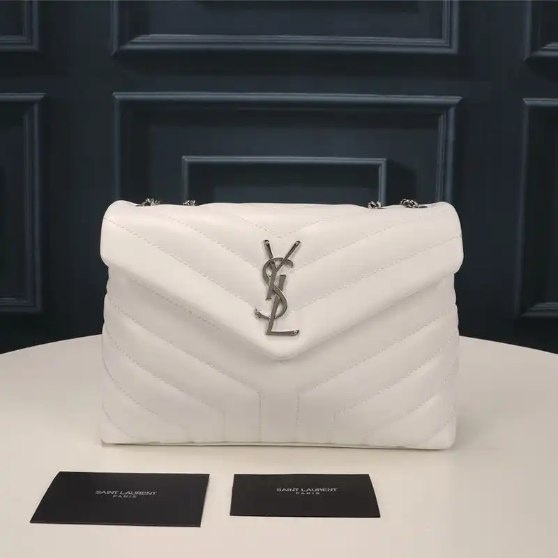 Saint Laurent Small Loulou Chain Bag In Y Matelasse Leather White Silver