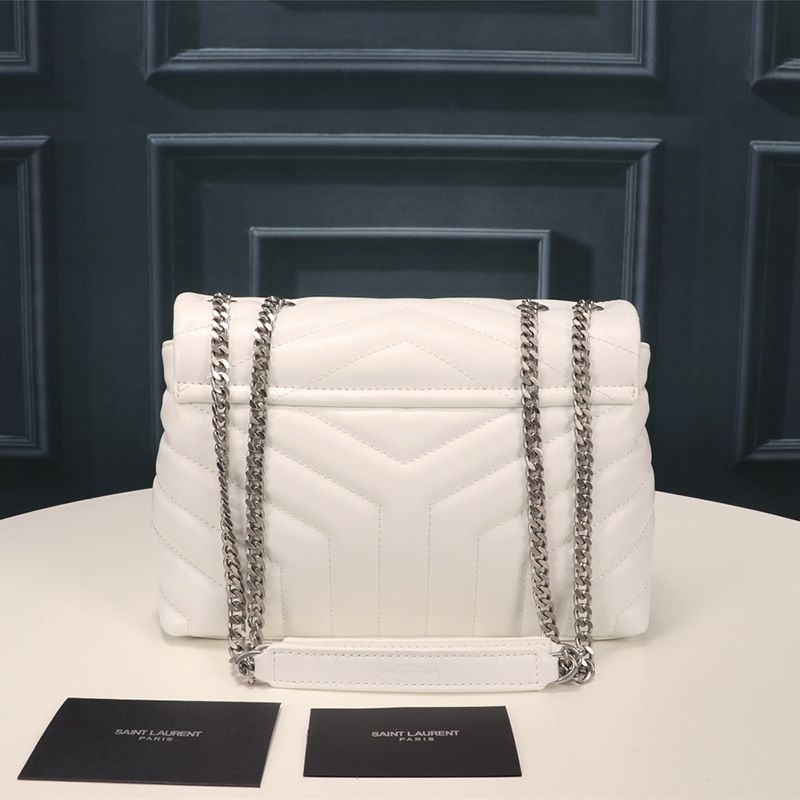 Saint Laurent Small Loulou Chain Bag In Y Matelasse Leather White Silver