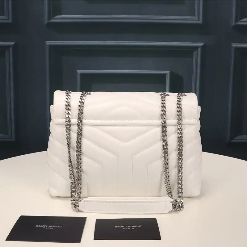 CHEAP Saint Laurent Small Loulou Chain Bag In Y Matelasse Leather White Silver